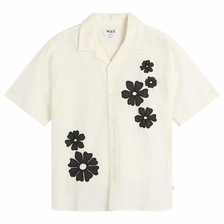 Photo: Wax London Men's Didcot Applique Flowers Vacation Shirt in Ecru/Black