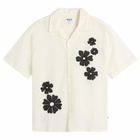 Wax London Men's Didcot Applique Flowers Vacation Shirt in Ecru/Black