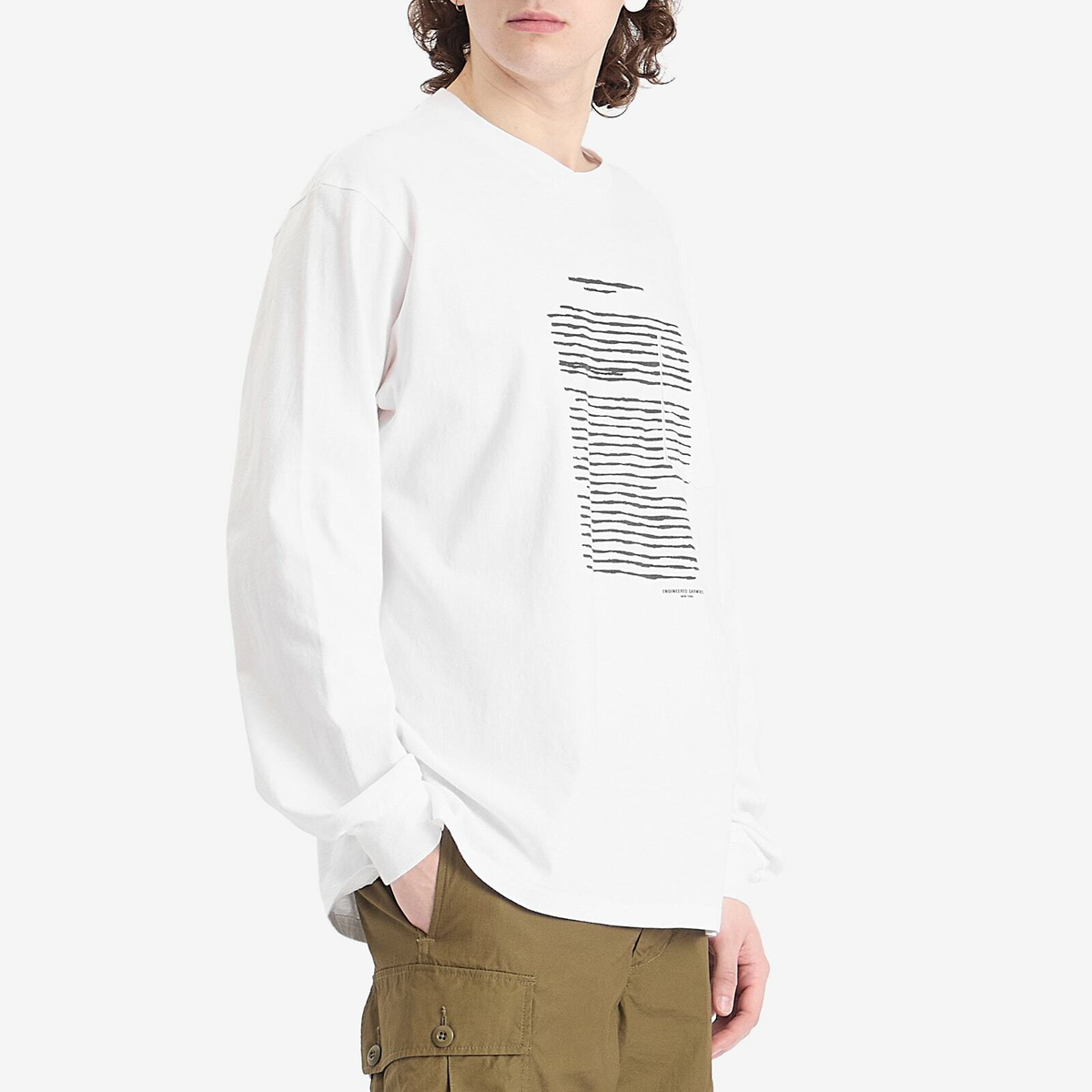 Engineered Garments Men's Printed Cross Long Sleeve T-Shirt in White