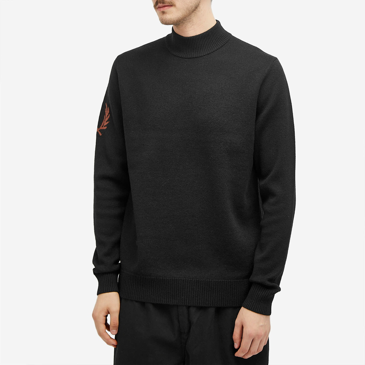 Fred Perry Men's Laurel Wreath Mock Neck Jumper in Black Fred Perry