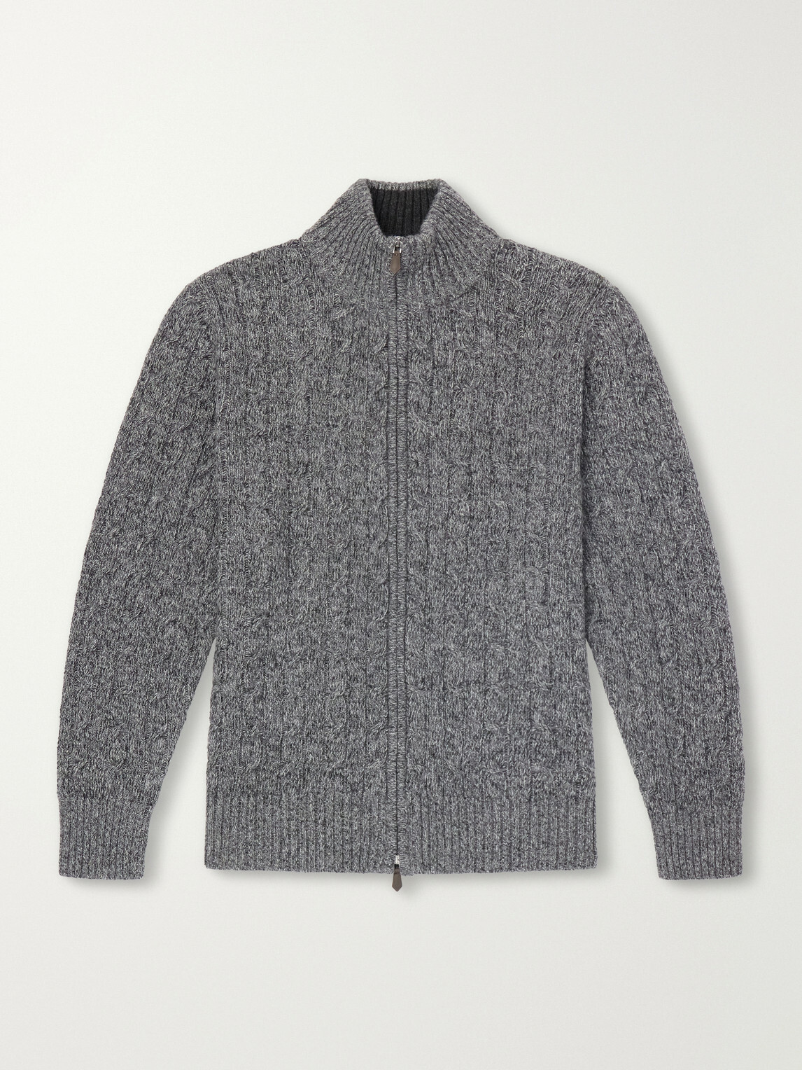 N.PEAL - Cable-Knit Cashmere Zip-Up Sweater - Gray