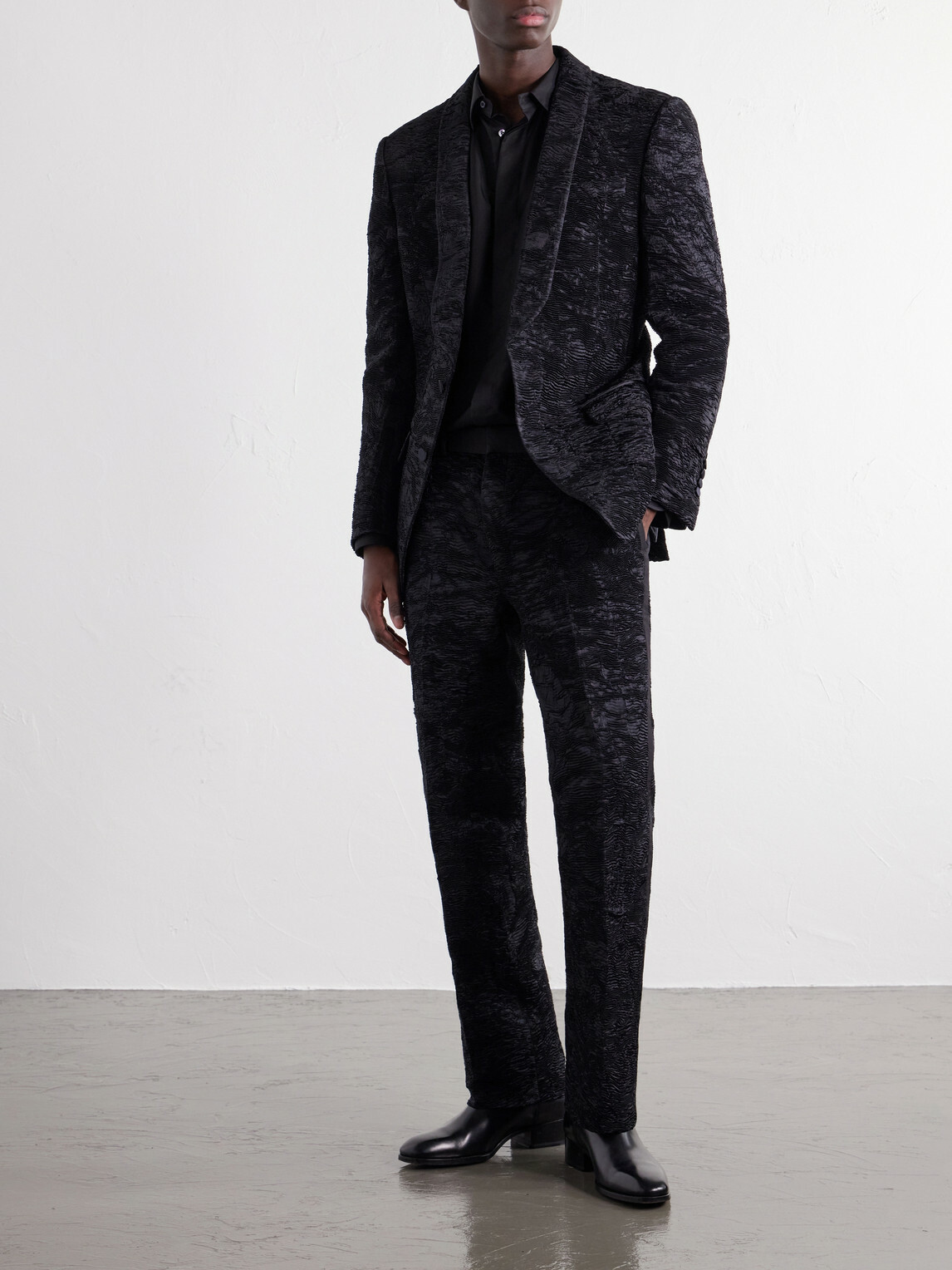 TOM FORD - Astracan Plissé Silk Tuxedo Jacket - Black