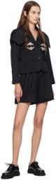 Simone Rocha Black Embroidered Bust Fitted Cap Blazer