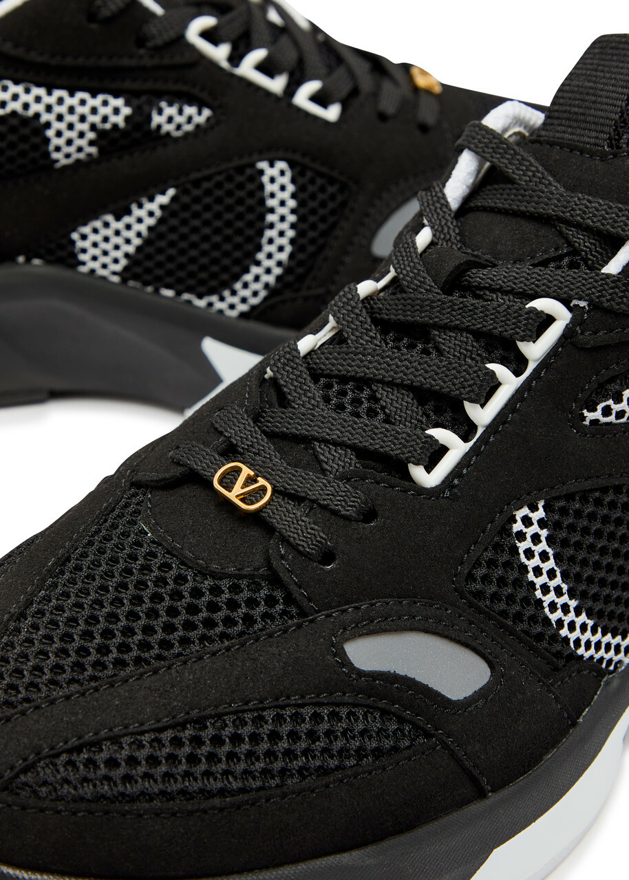 Valentino Garavani Demivee Panelled Mesh and Suede Sneakers Black