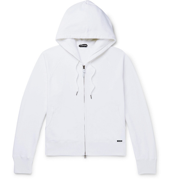 Photo: TOM FORD - Fleece-Back Cotton-Jersey Zip-Up Hoodie - White