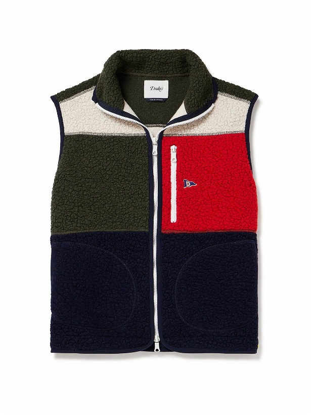 Photo: Drake's - Colour-Block Logo-Embroidered Wool-Blend Fleece Gilet - Unknown
