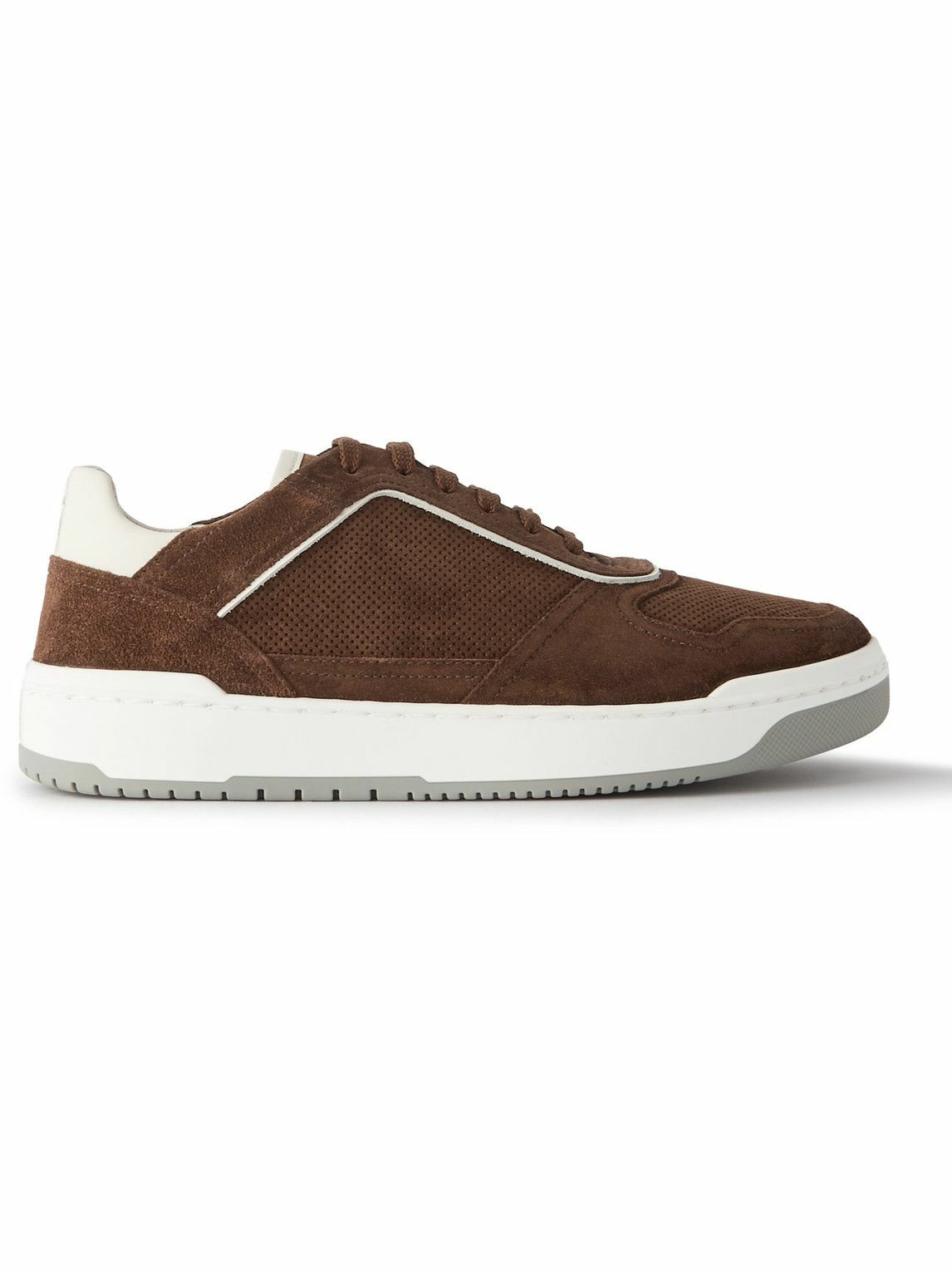 Brunello Cucinelli - Suede-Trimmed Perforated Leather Sneakers - Brown ...