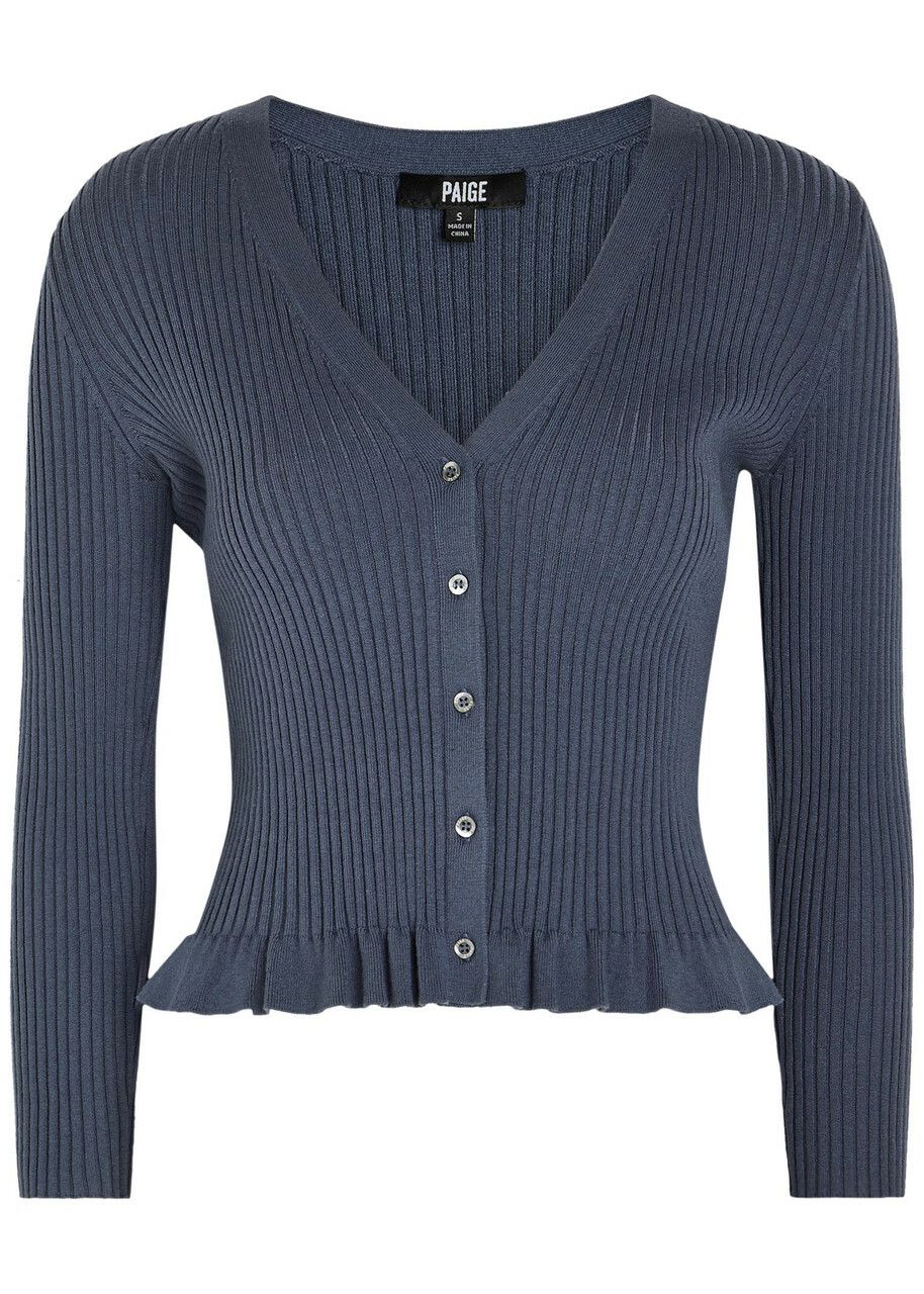 Paige Royce Frill Cotton-blend Cardigan Navy