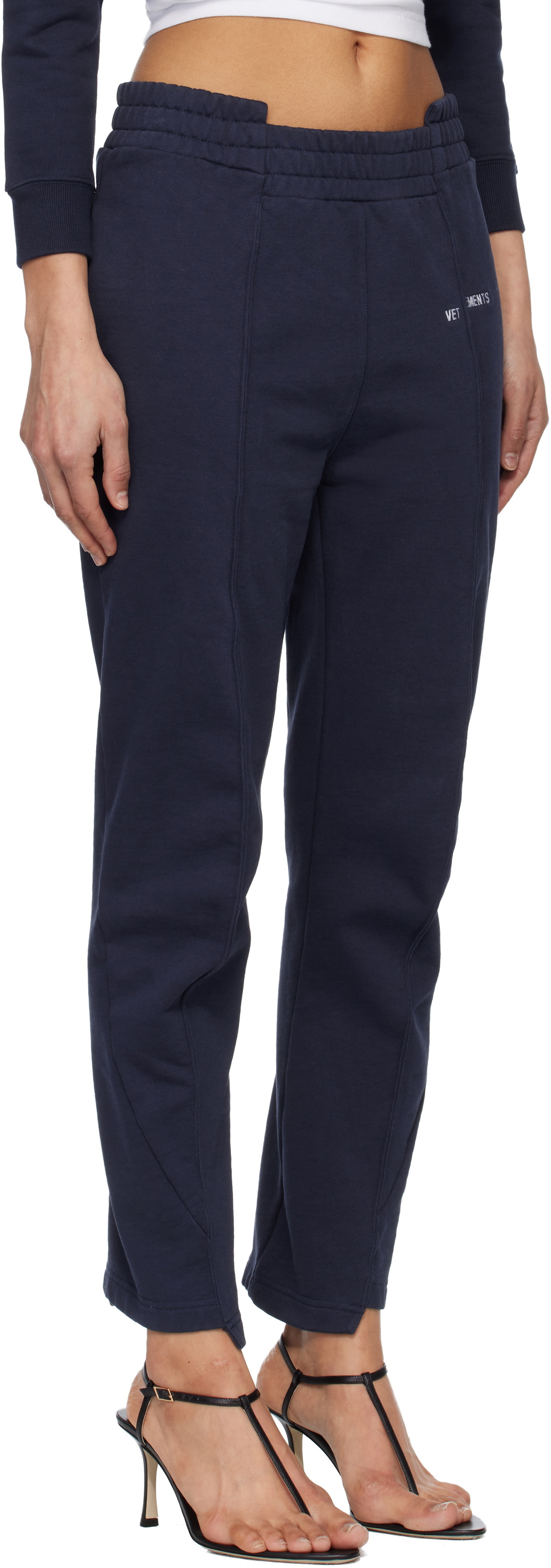VETEMENTS Navy Cut Up Sweatpants