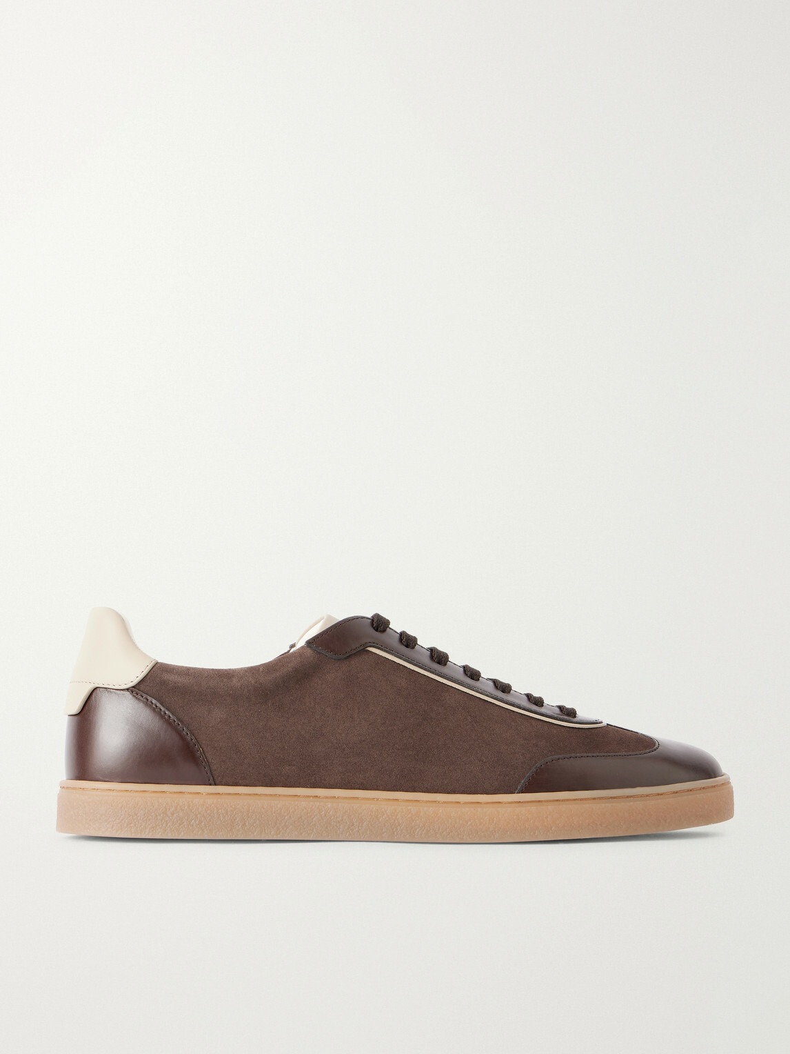 Brunello Cucinelli - Coda Di Rondine Leather-Trimmed Waxed-Suede Sneakers - Brown