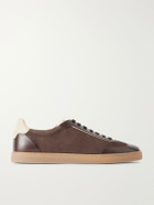 Brunello Cucinelli - Coda Di Rondine Leather-Trimmed Waxed-Suede Sneakers - Brown