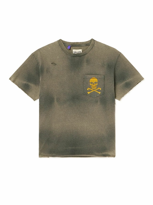 Photo: Gallery Dept. - Distressed Logo-Print Cotton-Jersey T-Shirt - Gray