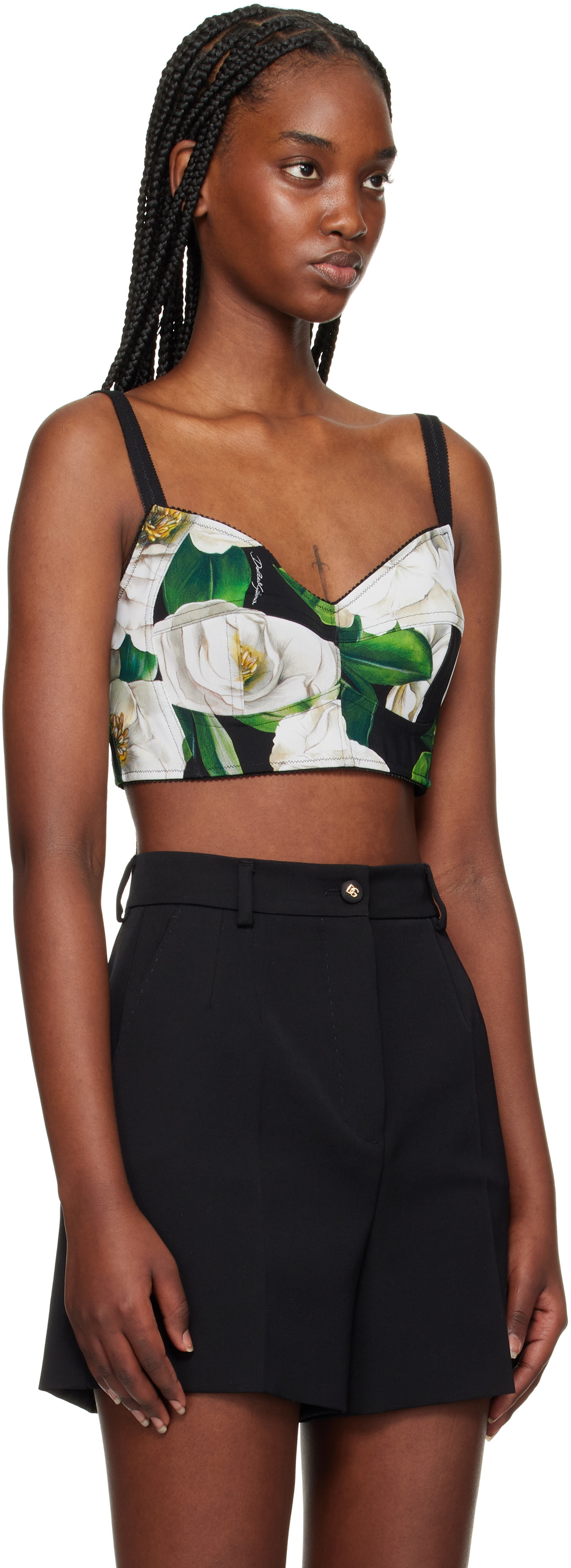 Dolce&Gabbana Black Gardenia Print Tank Top