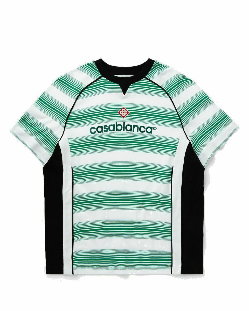 Photo: Casablanca Logo Stripe Panelled T Shirt Green/White - Mens - Shortsleeves