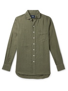 Drake's - Spread Collar Linen Shirt - Green