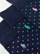 Polo Ralph Lauren - Three-Pack Logo-Embroidered Polka-Dot Cotton-Blend Socks