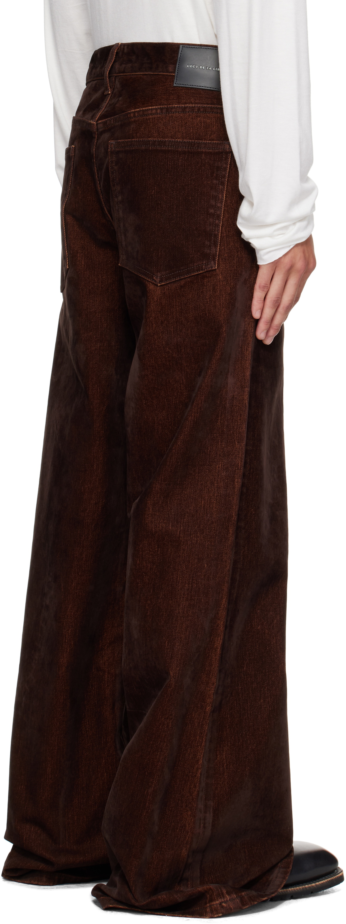 COÛT DE LA LIBERTÉ Brown Victor Suede Twill Wide Leg Trousers