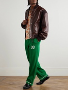 LOEWE - Logo-Debossed Ribbed-Knit Trimmed Leather Bomber Jacket - Brown