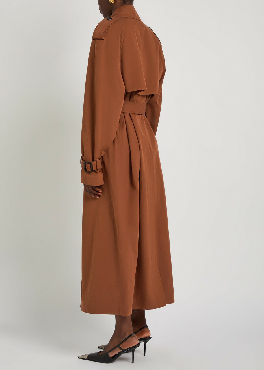 Saint Laurent Double-breasted Cotton and Silk-blend Trench Coat Moca