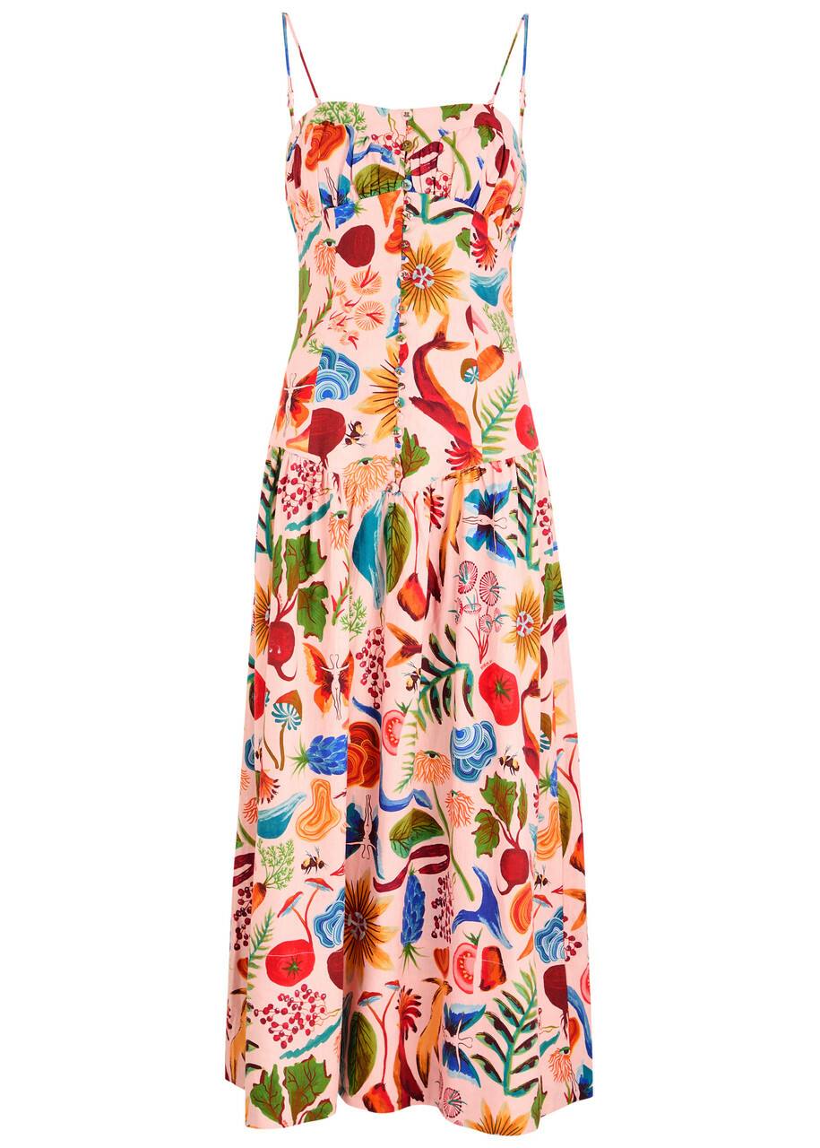 Farm Rio Bright Farm Printed Linen-blend Maxi Dress Multicoloured Farm Rio