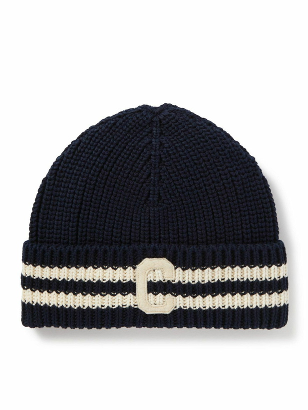 Photo: CELINE - Logo-Appliquéd Striped Ribbed Cotton Beanie