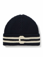 CELINE - Logo-Appliquéd Striped Ribbed Cotton Beanie