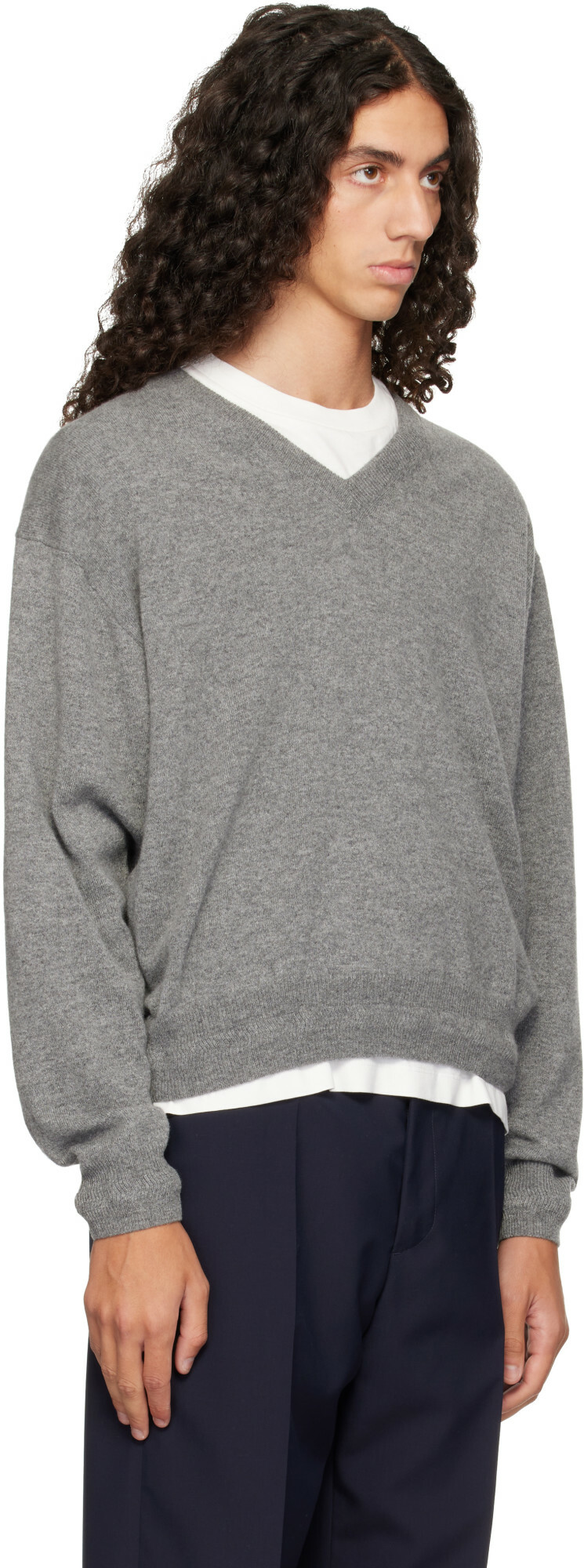Jil Sander Gray LS V-Neck Sweater