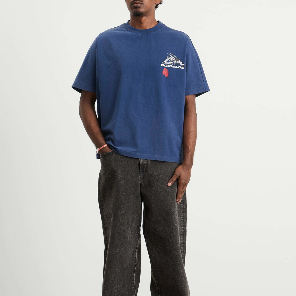 God Made Men's GM Logo Wrapped T-Shirt in Washed Blue