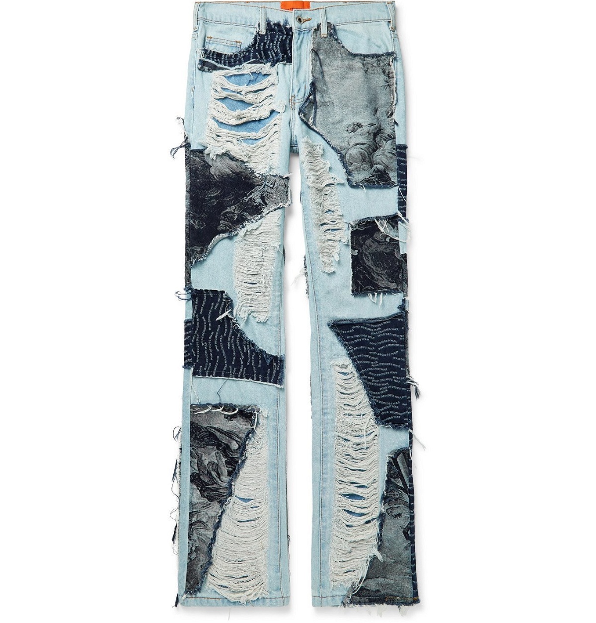 WHO DECIDES WAR by Ev Bravado - Distressed Appliquéd Denim Jeans
