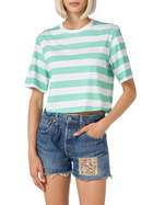 MC2 Saint Barth Woman Acquamarine And White Striped Crop T-shirt