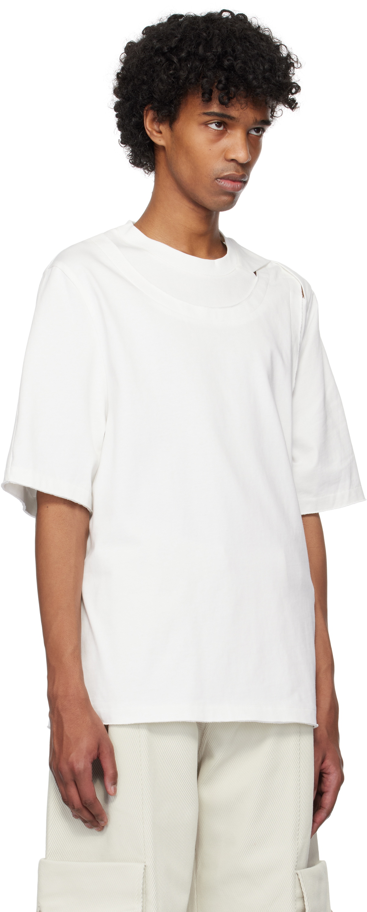 NULLUS White Impaled & Deconstructed Collar T-shirt
