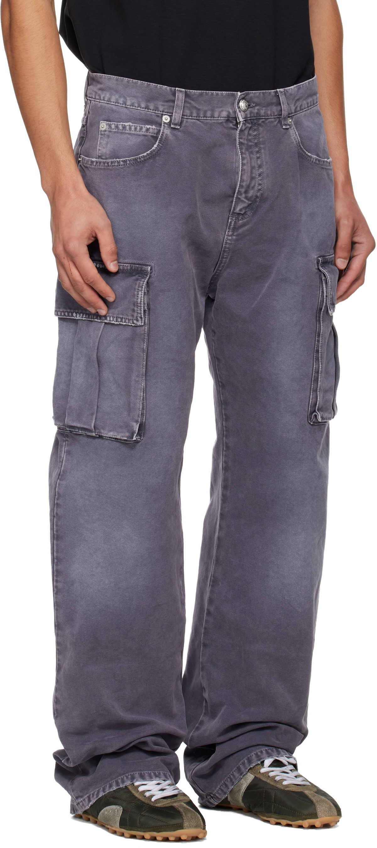 Balmain Purple Loose-Fit Denim Cargo Pants