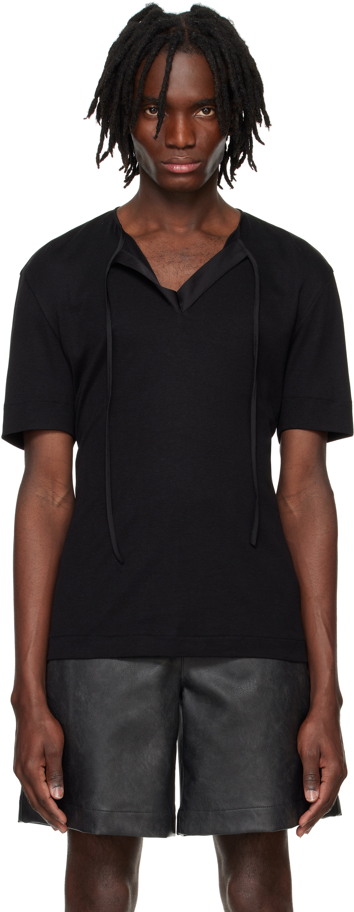 System Black Satin Strap T-shirt
