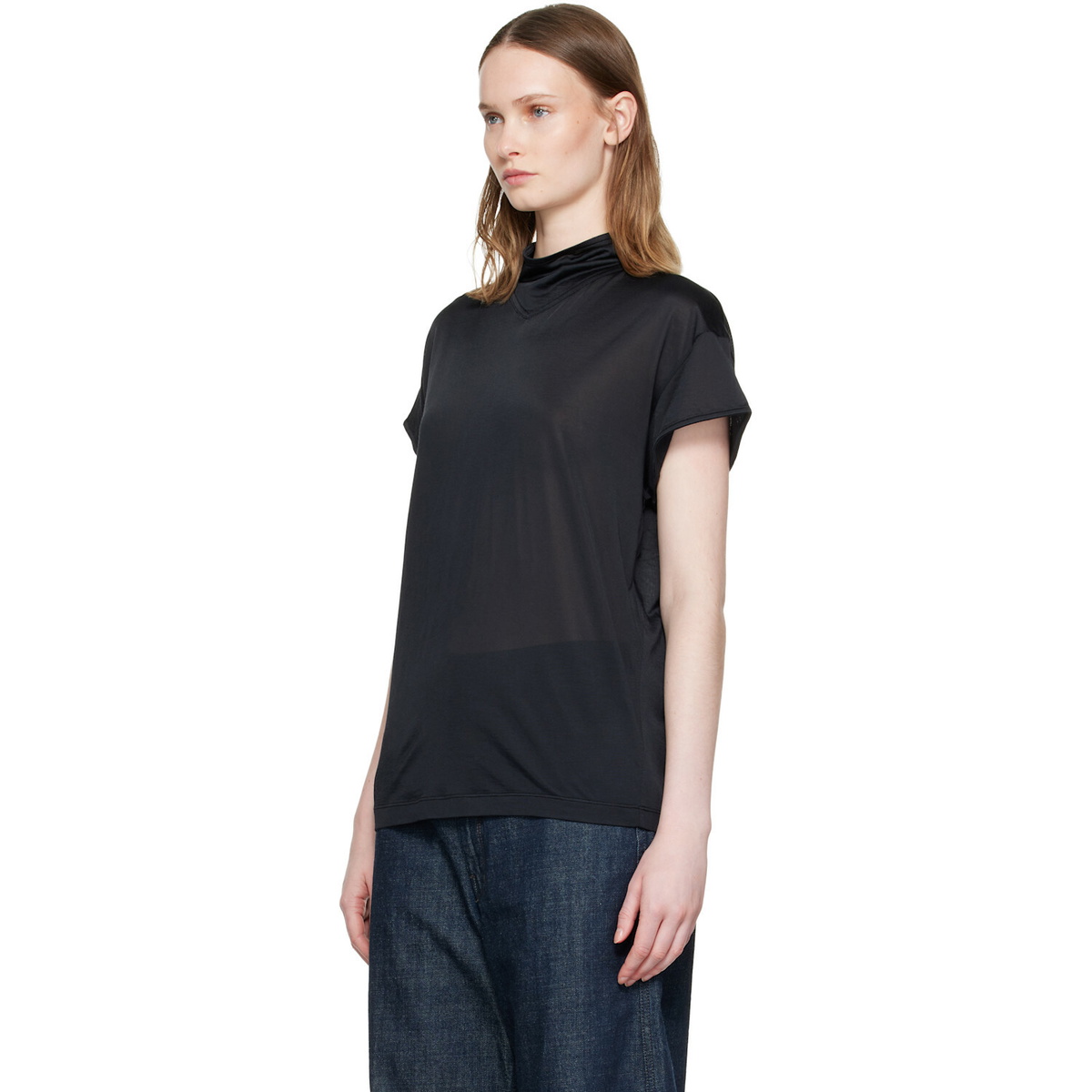 LEMAIRE Black Short Sleeve Foulard Top