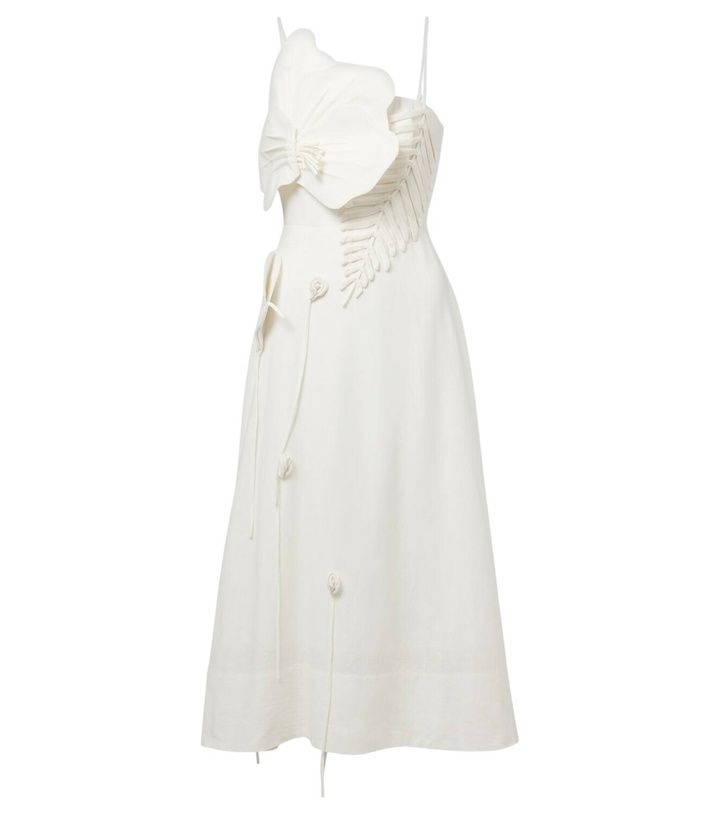 Photo: Farm Rio Floral-appliqué linen-blend midi dress