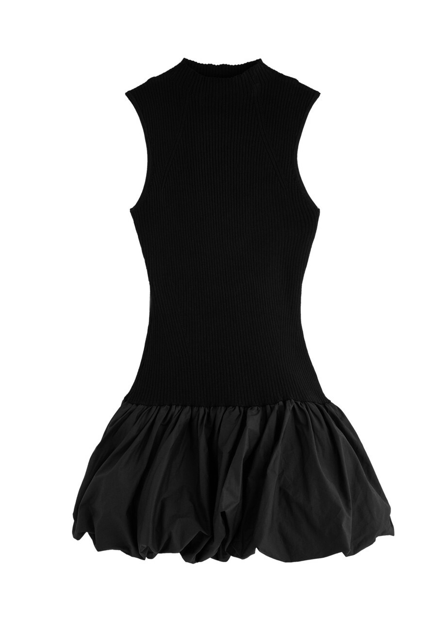 Rotate Sunday Ribbed-knit Mini Dress Black