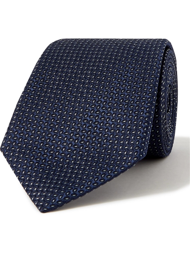 Photo: GIORGIO ARMANI - 8cm Silk and Cotton-Blend Jacquard Tie - Blue