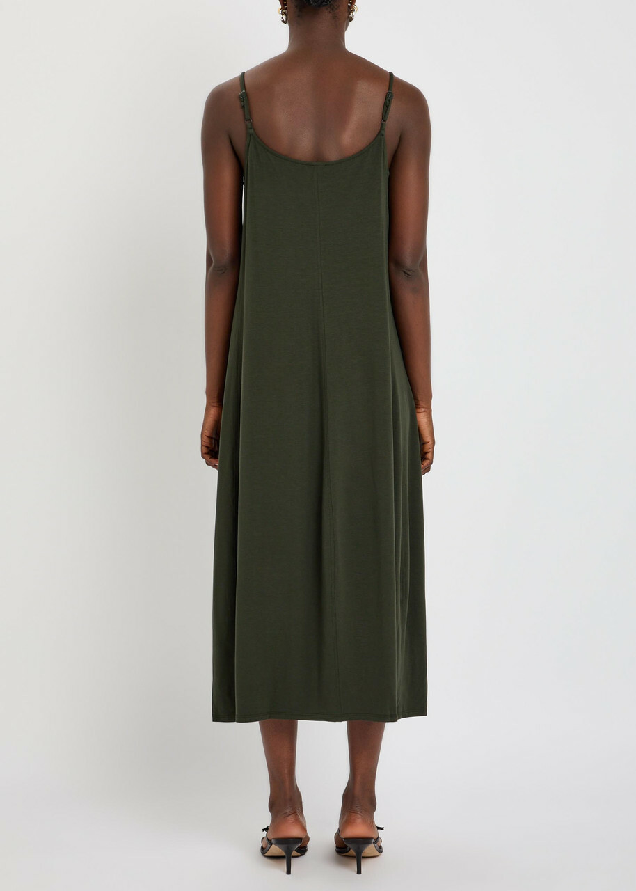 Eileen Fisher Lantern Jersey Midi Dress Dark Green