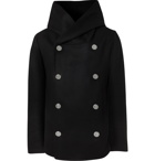 Balmain - Wool-Blend Hooded Peacoat - Black