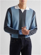 Mr P. - Striped Two-Tone Honeycomb-Knit Cotton-Blend Polo Shirt - Blue