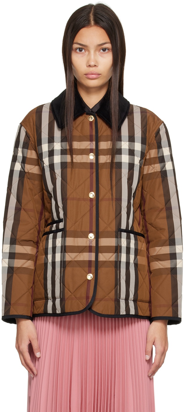 Burberry Brown Check Diamond Quilted Jacket Burberry