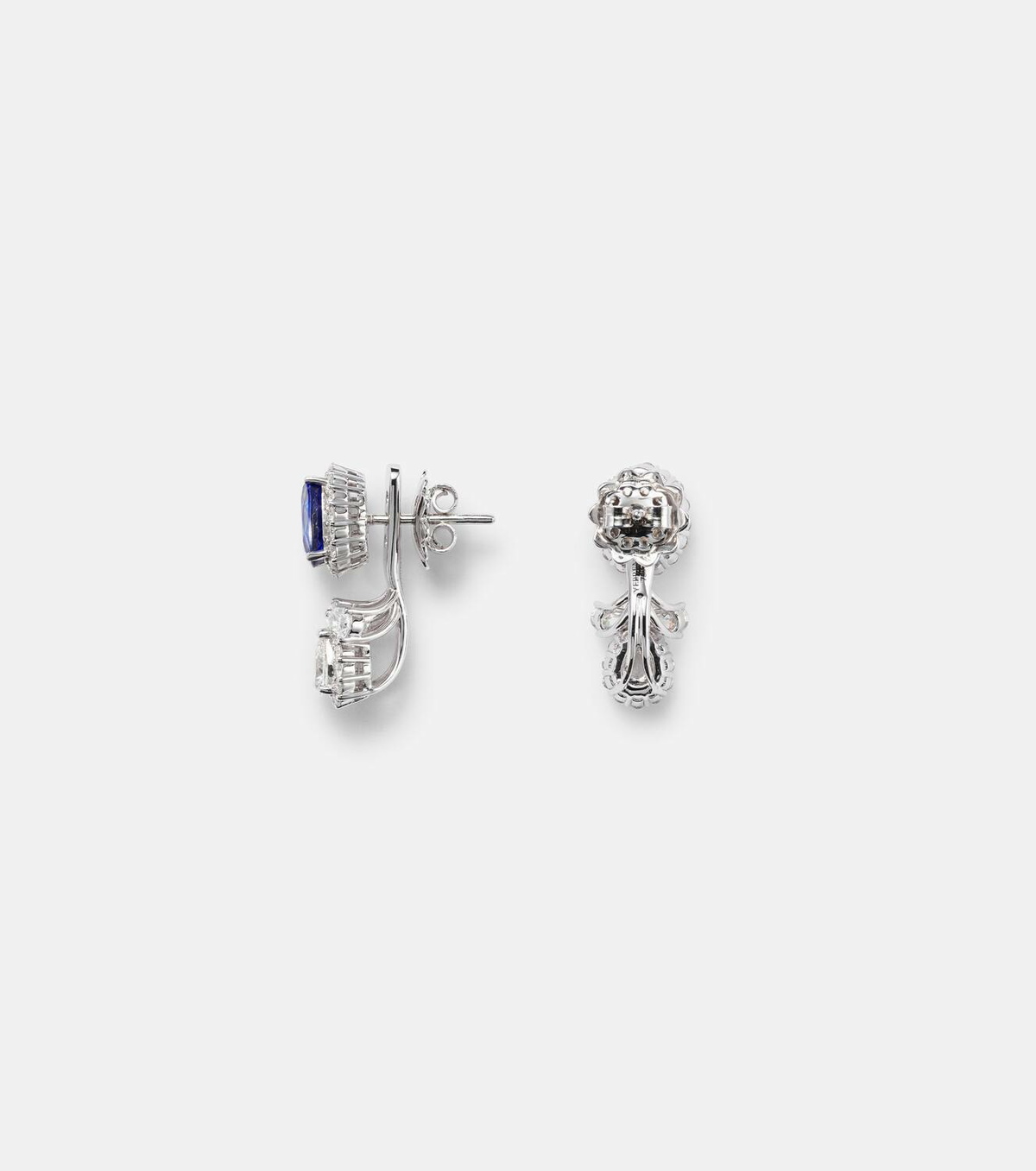 Yeprem Reign Supreme 18kt white gold drop earrings with diamonds and sapphire