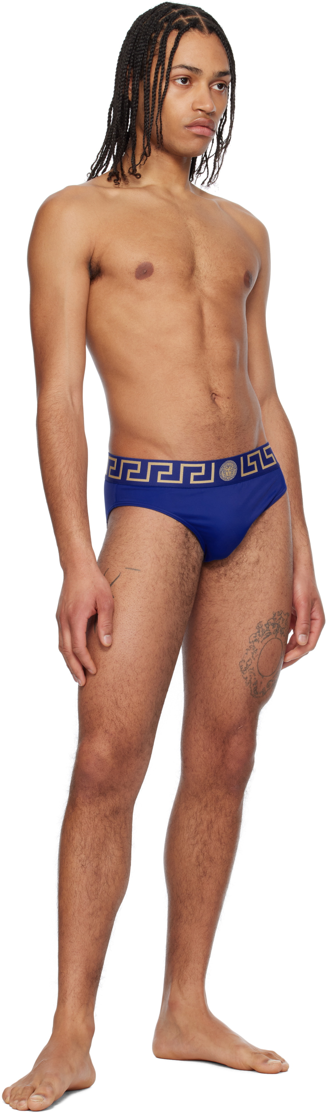 Versace Underwear Blue Greca Border Swim Briefs