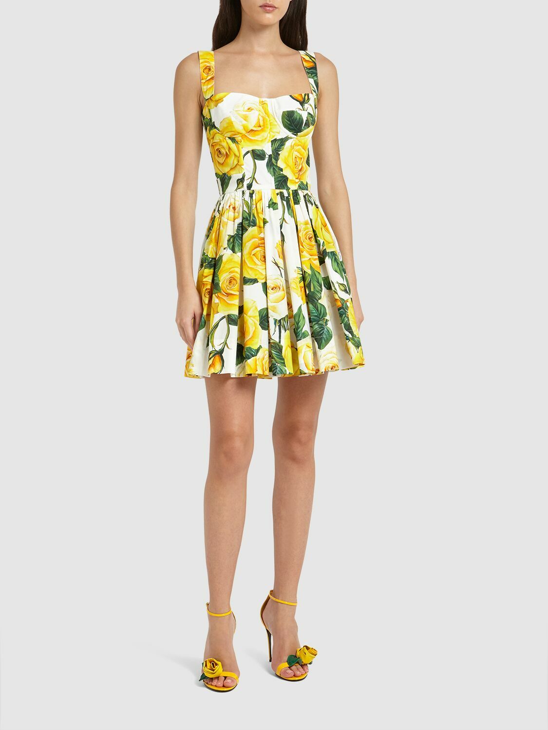 DOLCE & GABBANA - Rose Print Pleated Poplin Mini Dress Dolce