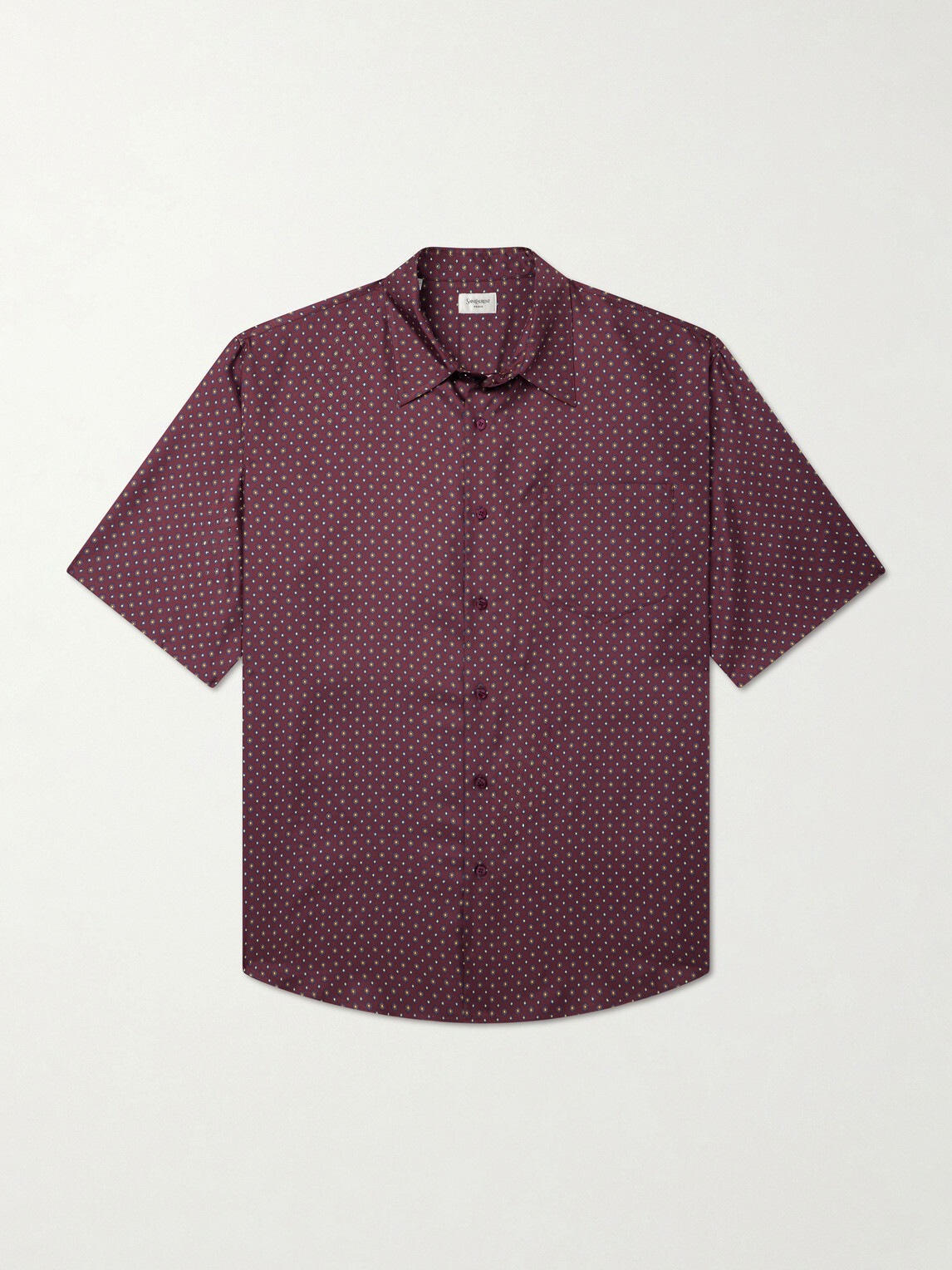SAINT LAURENT - Printed Silk-Satin Polo Shirt - Burgundy