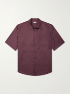 SAINT LAURENT - Printed Silk-Satin Polo Shirt - Burgundy