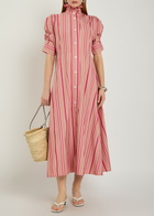 Thierry Colson Venetia Striped Cotton Midi Shirt Dress Pink