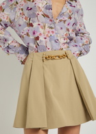 Balmain Embellished Pleated Cotton Mini Skirt Sand