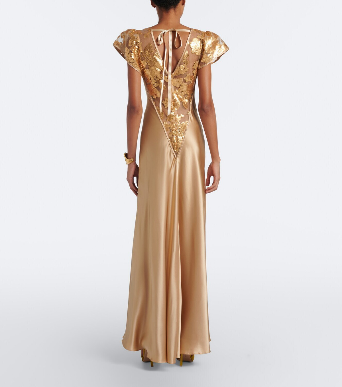 Rodarte Lace-trimmed sequined silk satin gown