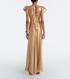 Rodarte Lace-trimmed sequined silk satin gown